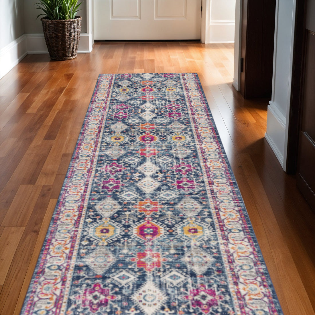 17 Runner Blue And Beige Southwestern Runner Rug