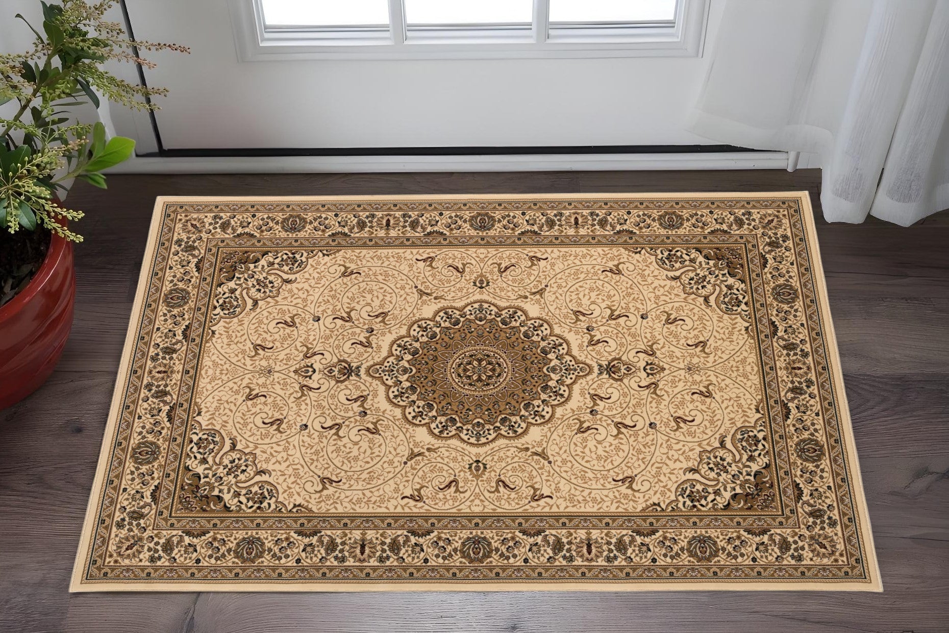 3 X 4 Tan And Brown Oriental Area Rug