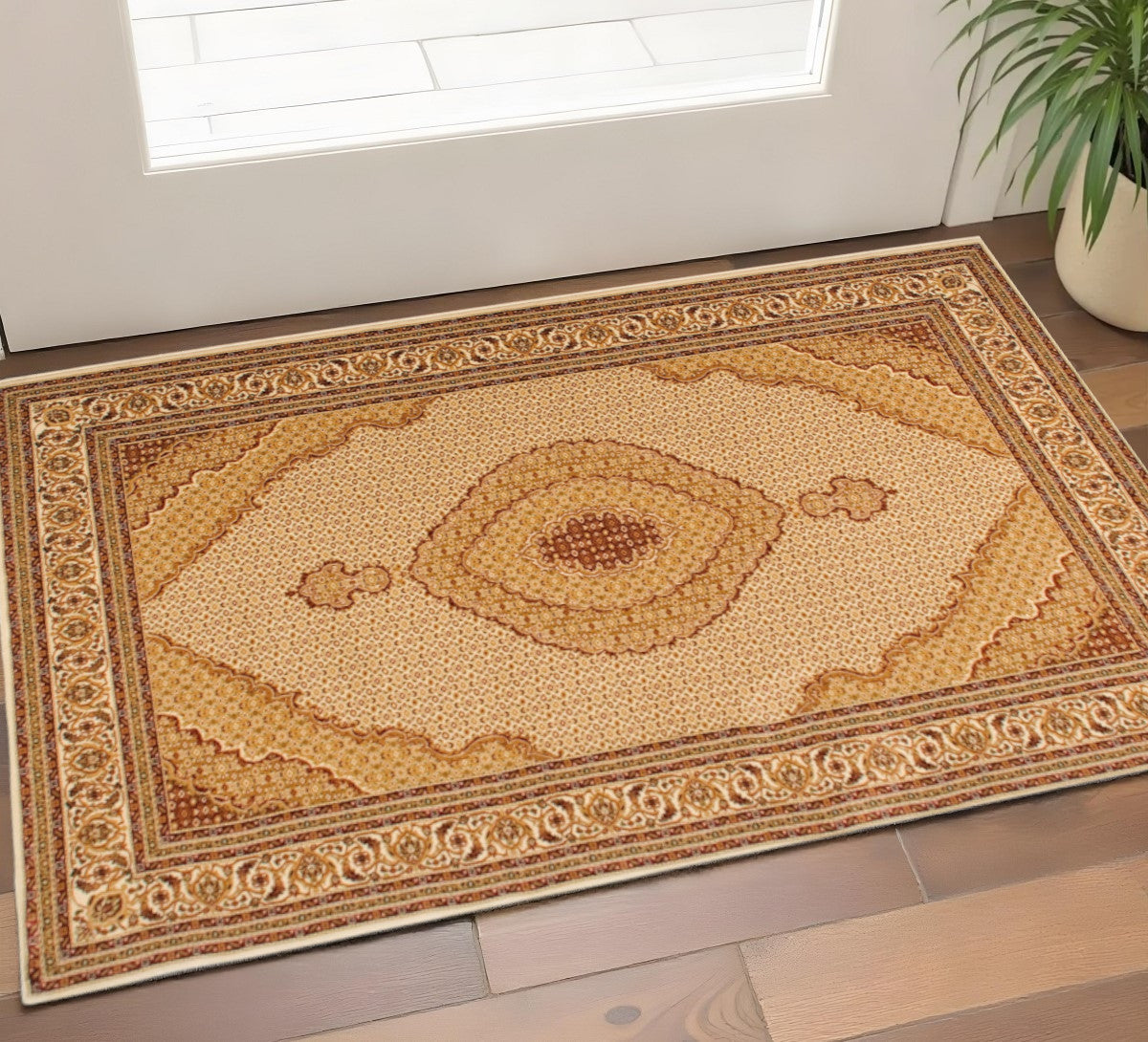 2 X 5 Beige And Cream Moroccan Area Rug