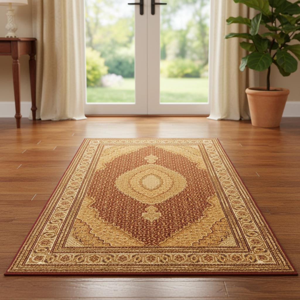 7 Red And Beige Moroccan Runner Rug