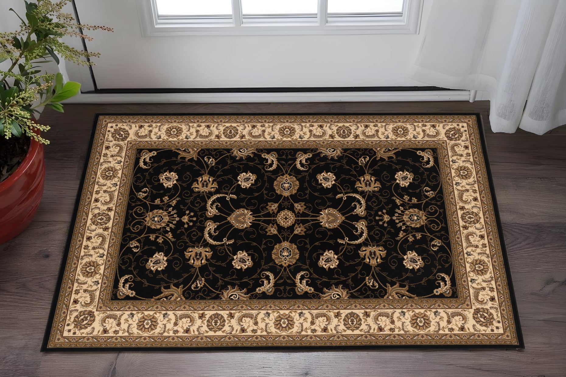 3 X 4 Black Beige And Brown Oriental Area Rug