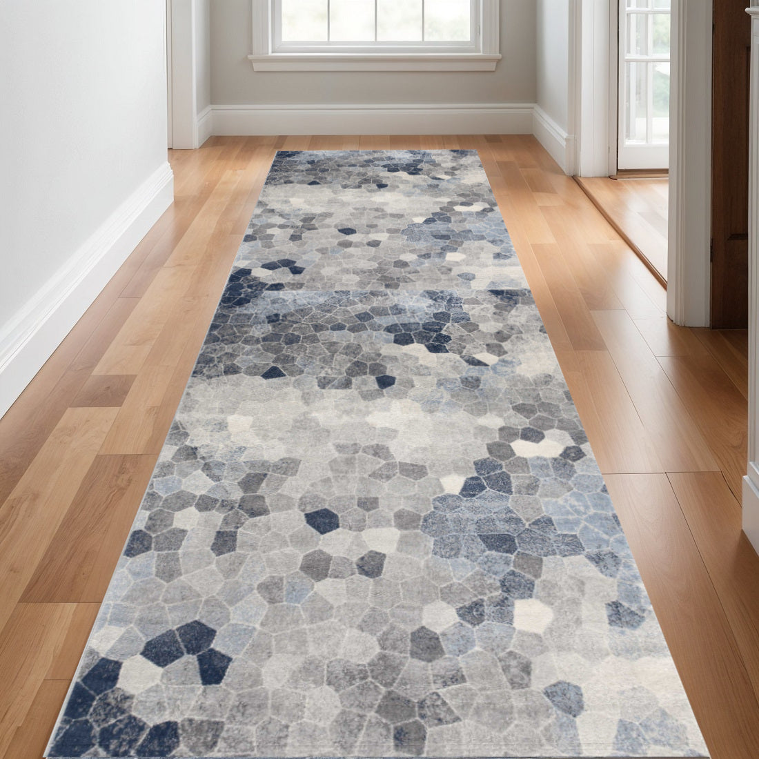 25 Runner Blue Beige And Gray Cobblestone Runner Rug