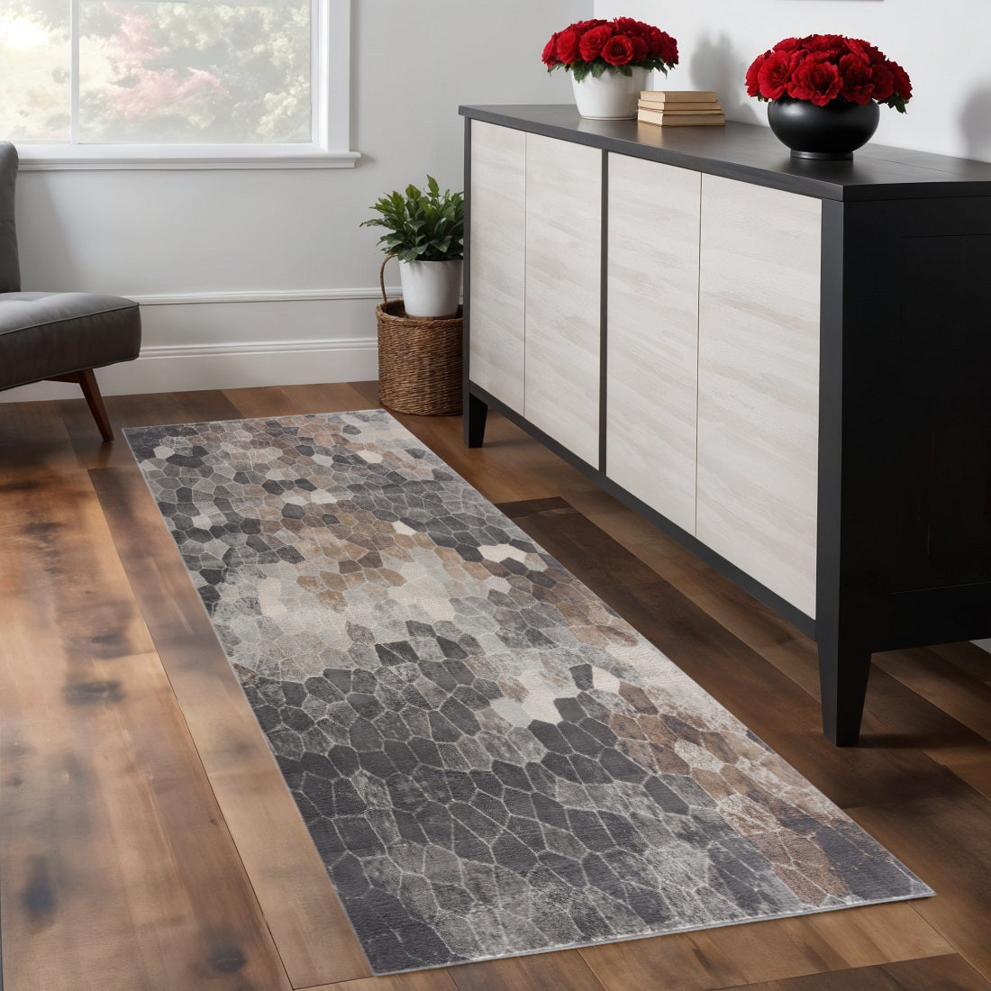 7 Gray Brown And Charcoal Cobblestone Runner Rug