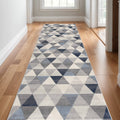 19 Runner Blue Beige And Gray Geometric Runner Rug