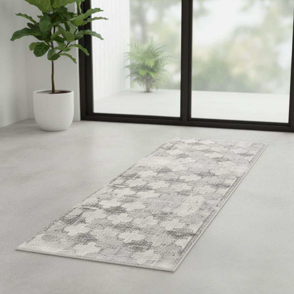 7 Gray And Beige Moroccan Runner Rug