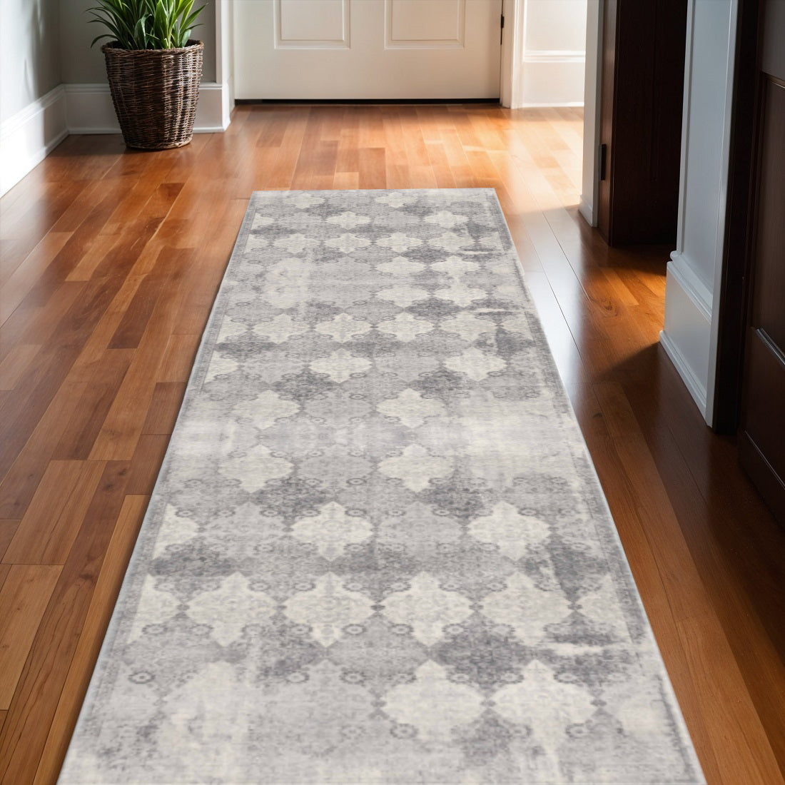 2 x 25 Gray And Beige Moroccan Runner Rug