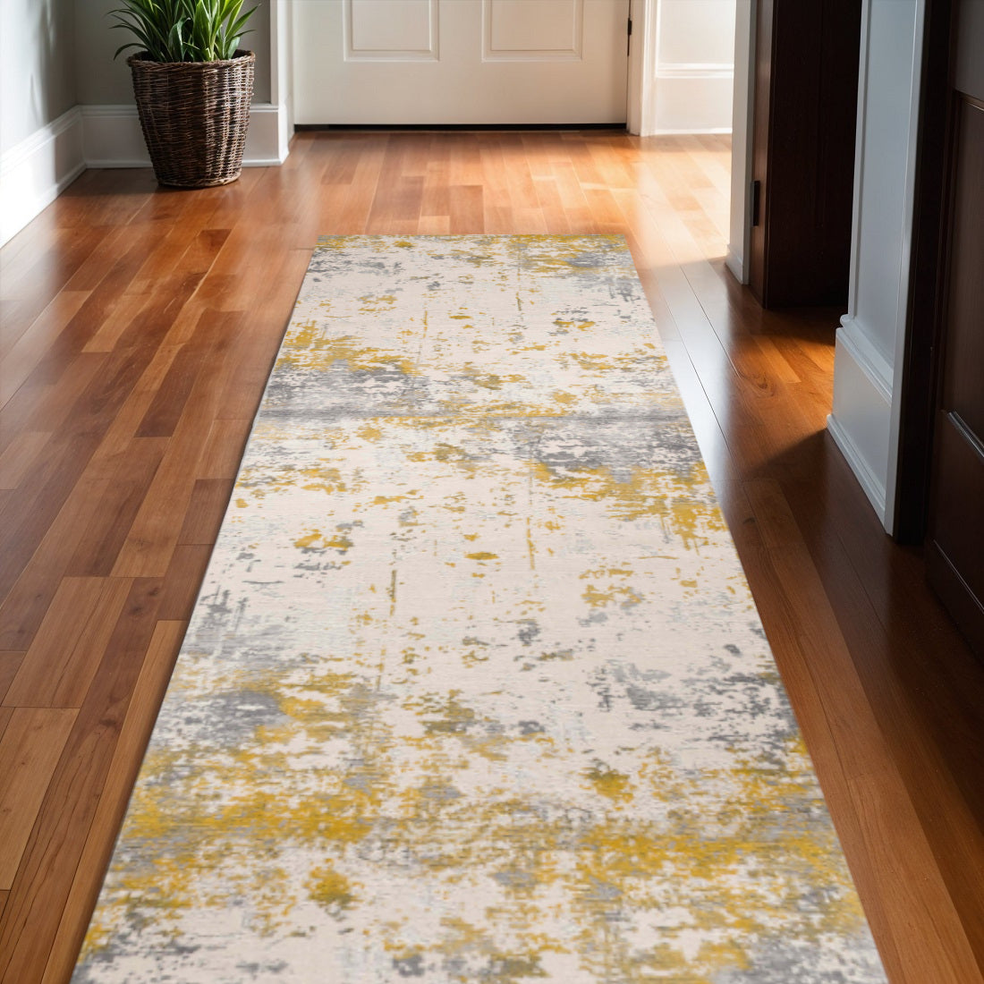 19 Runner Gold And Gray Abstract Runner Rug