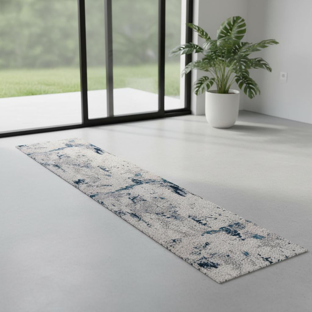 7 Blue Beige And Gray Abstract Runner Rug