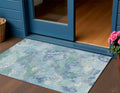 3 X 5 Blue And Teal Blue Abstract Washable Indoor Outdoor Area Rug