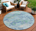 8 Blue And Teal Blue Round Abstract Washable Indoor Outdoor Area Rug