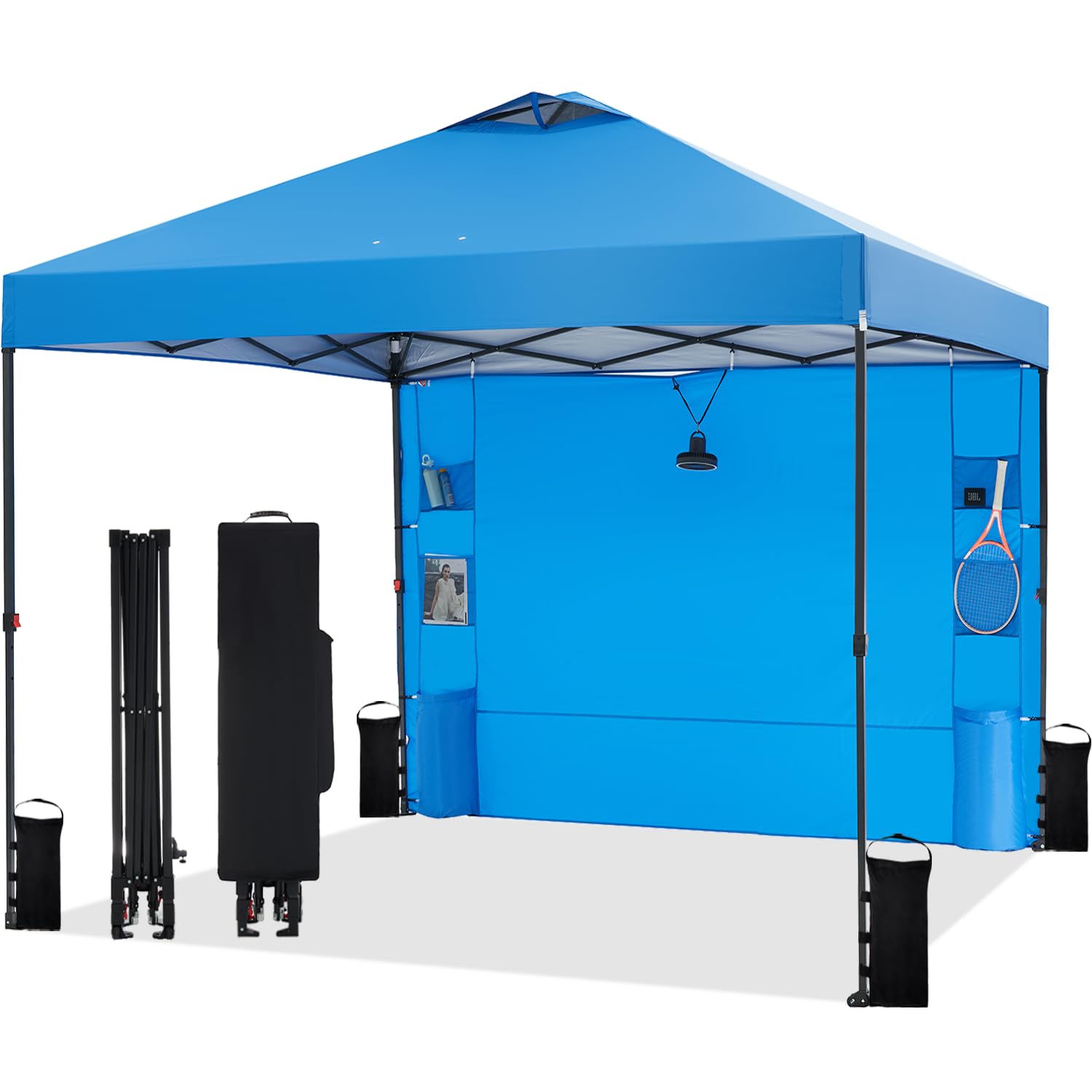 Tunbne 10'X10' Pop Up Canopy Tent With Sidewall, Patented One Push, 1-Person Easy Setup, Instant Shade Canopy With Vented Roof F