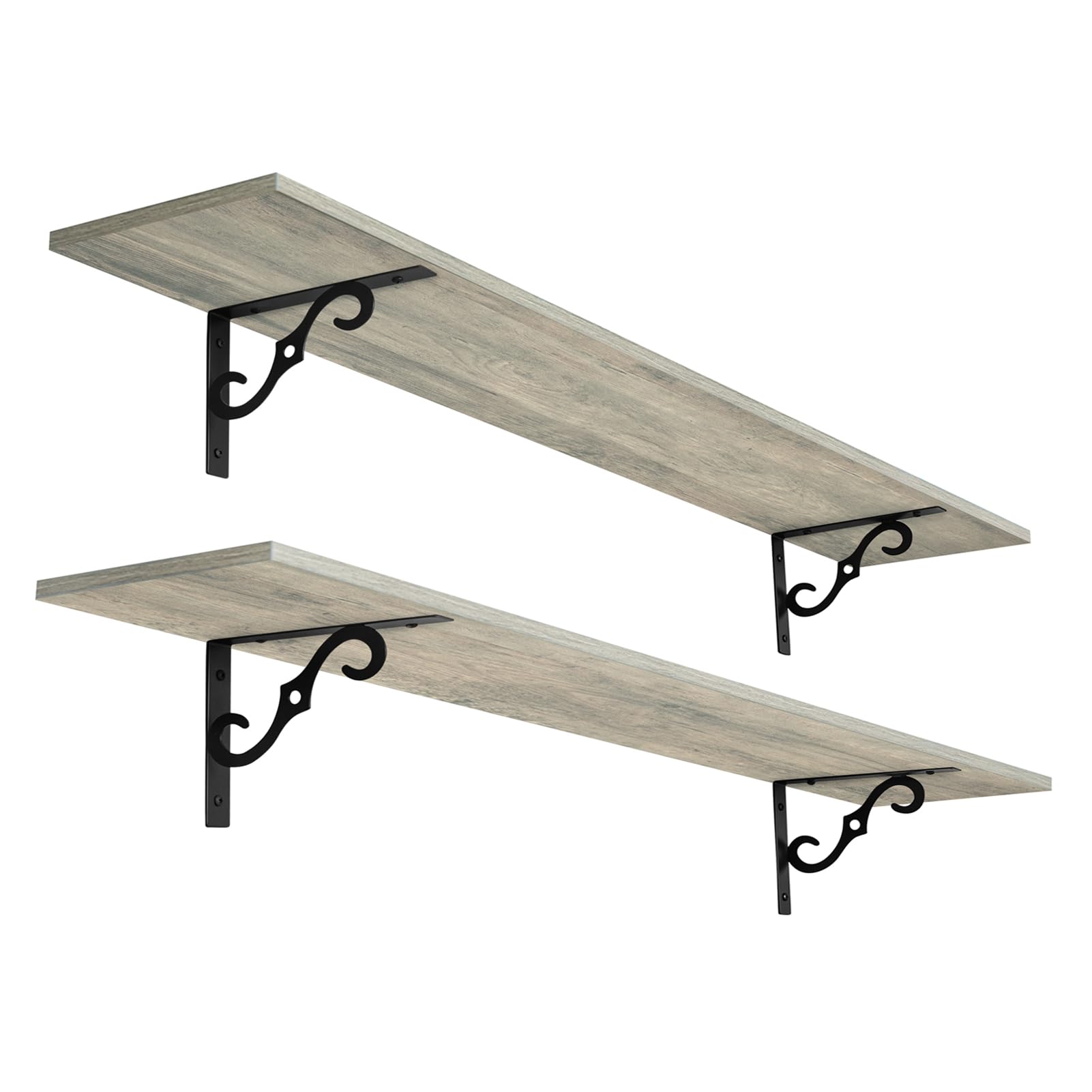 Dinzi Lvj Long Wall Shelves, 55.1' Large Floating Shelves Set Of 2, Wide Display Shelf Wall Mounted With Brackets, Easy Hanging For Living Room, Toilet, Office, Bedroom, Gray Wash