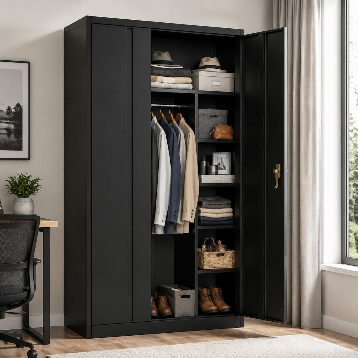 IDEALHOUSE Metal Wardrobe Closet with Locking Doors, Steel Storage Cabinet