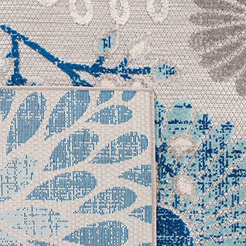 Safavieh Cabana Collection Runner Rug - 2' X 12', Grey & Blue, Floral Design, Non-Shedding & Easy Care, Indoor/Outdoor & Washable-Ideal For Patio, Backyard, Mudroom (Cbn832F)