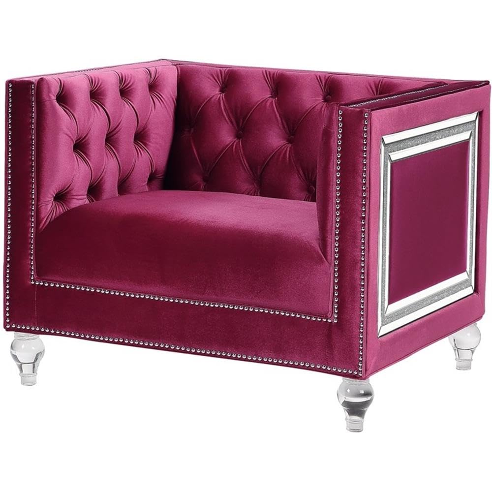 Acme Heibero Button Tufted Velvet Upholstery Chair in Burgundy