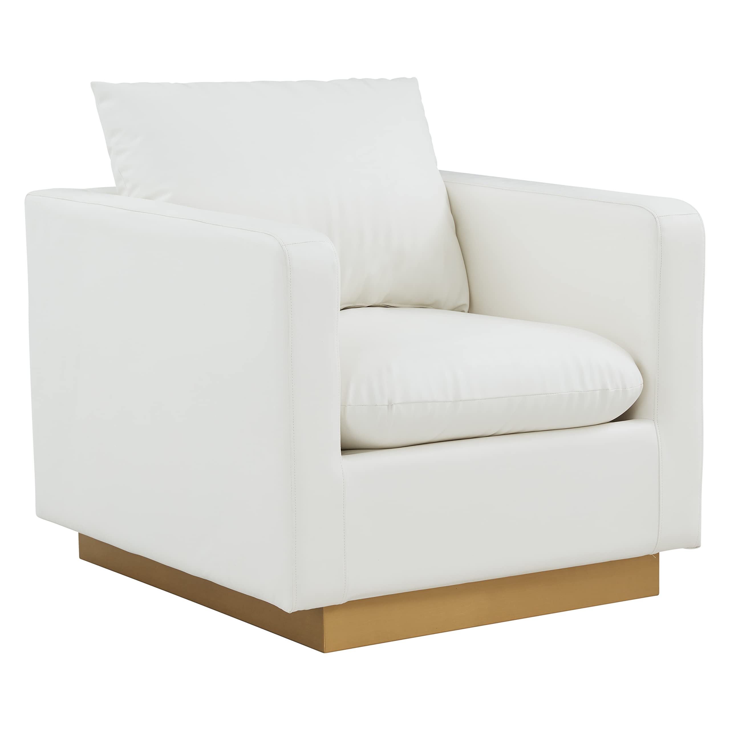 LeisureMod Nervo Leather Accent Armchair With Gold Frame, White