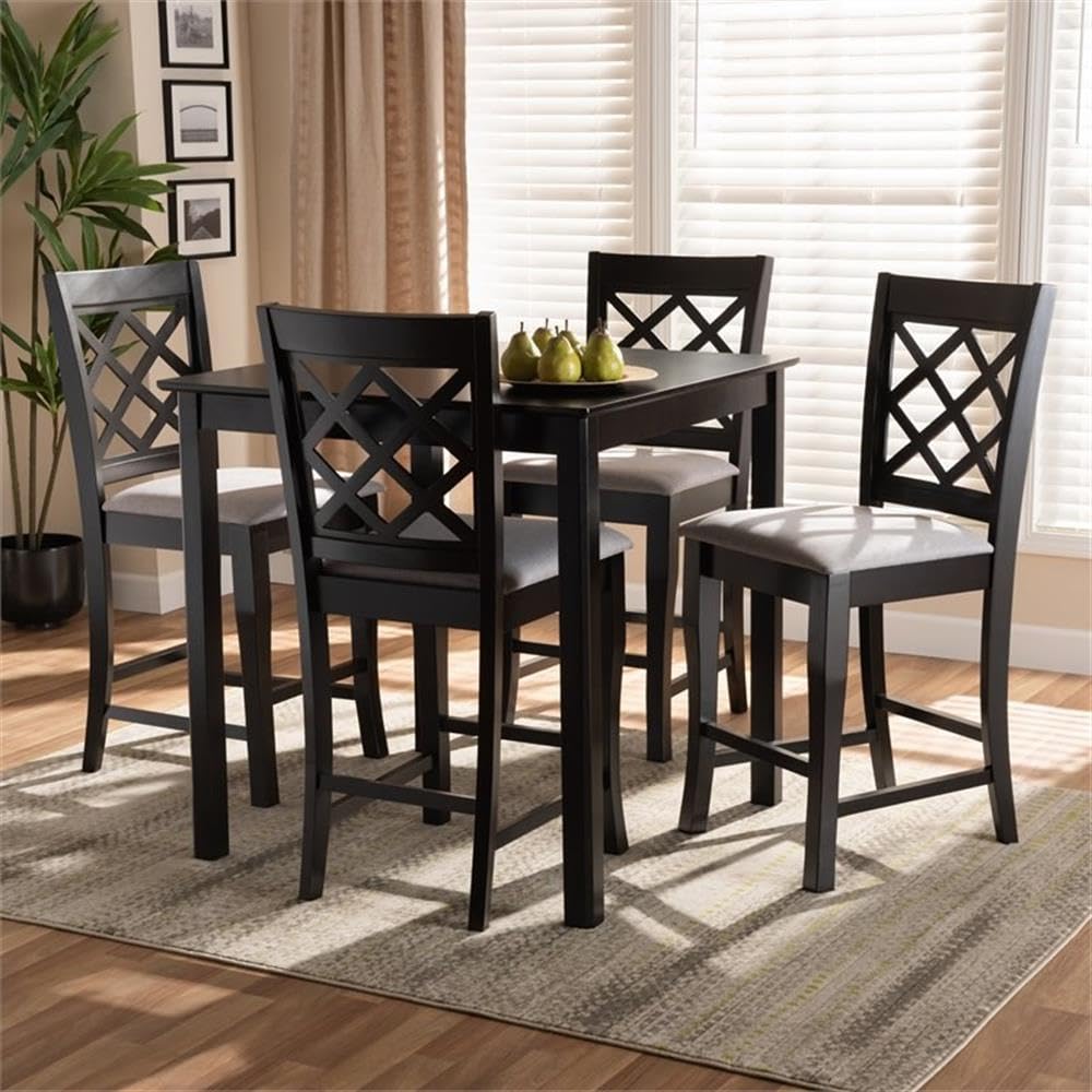 Baxton Studio Alora Modern and Contemporary Grey Fabric Upholstered Espresso Brown Finished 5-Piece Wood Pub Set