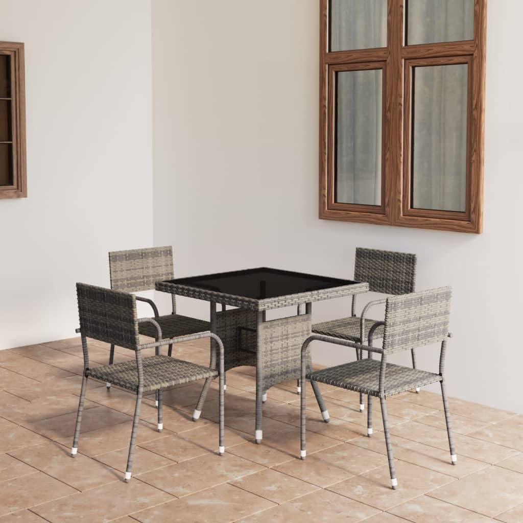 vidaXL Patio Dining Set 5 Piece Outdoor Garden Terrace Yard Patio Table and Chair Seating Seat Dining Set Furniture Poly Rattan Gray
