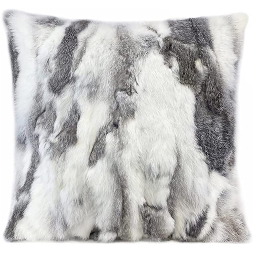 Entua Natural Handcrafted Rabbit Fur Throw Pillow Covers, Real Rabbit Fur Pillow Case Luxury Animal Skin Cushion Cover Pillowcas