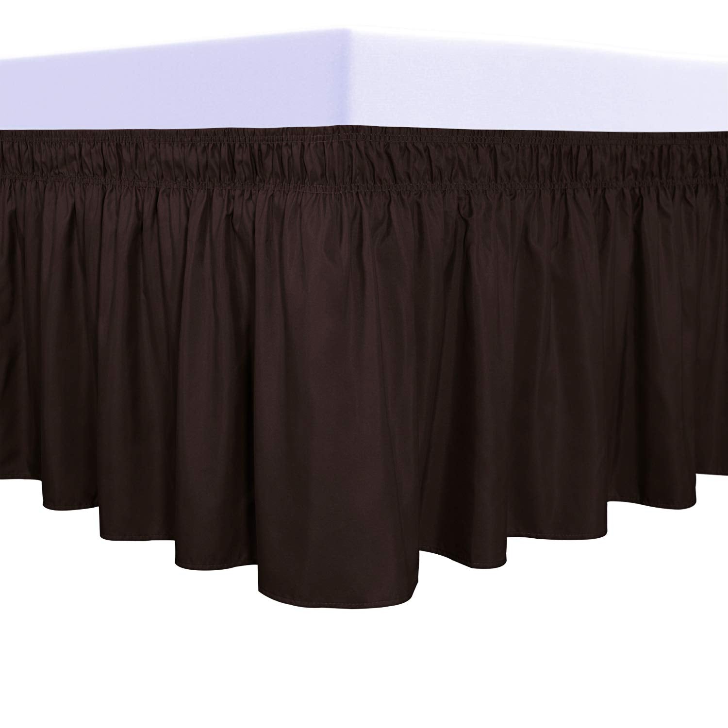 Purefit Wrap Around Ruffled Bed Skirt With Adjustable Elastic Belt - 22 Inch Drop Easy To Put On, Wrinkle Free Bedskirt Dust Ruffles, Bed Frame Cover For Twin,Twin Xl And Full Size Beds, Chocolate