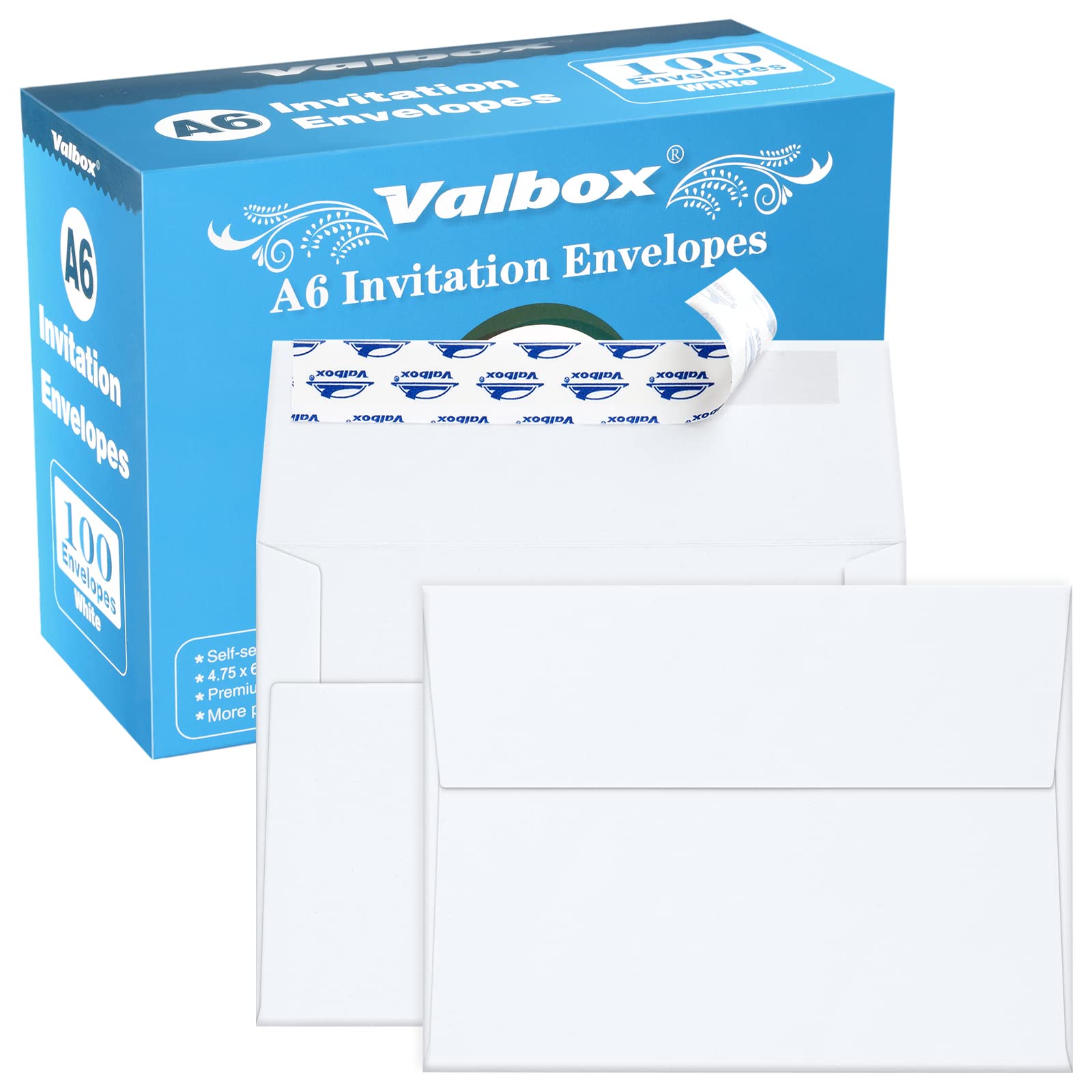 Valbox 100 Qty A6 Envelopes Self Seal 6.5 X 4.75' White Kraft Paper Invitation Envelopes For 4X6 Cards, Photos, Invitations, We