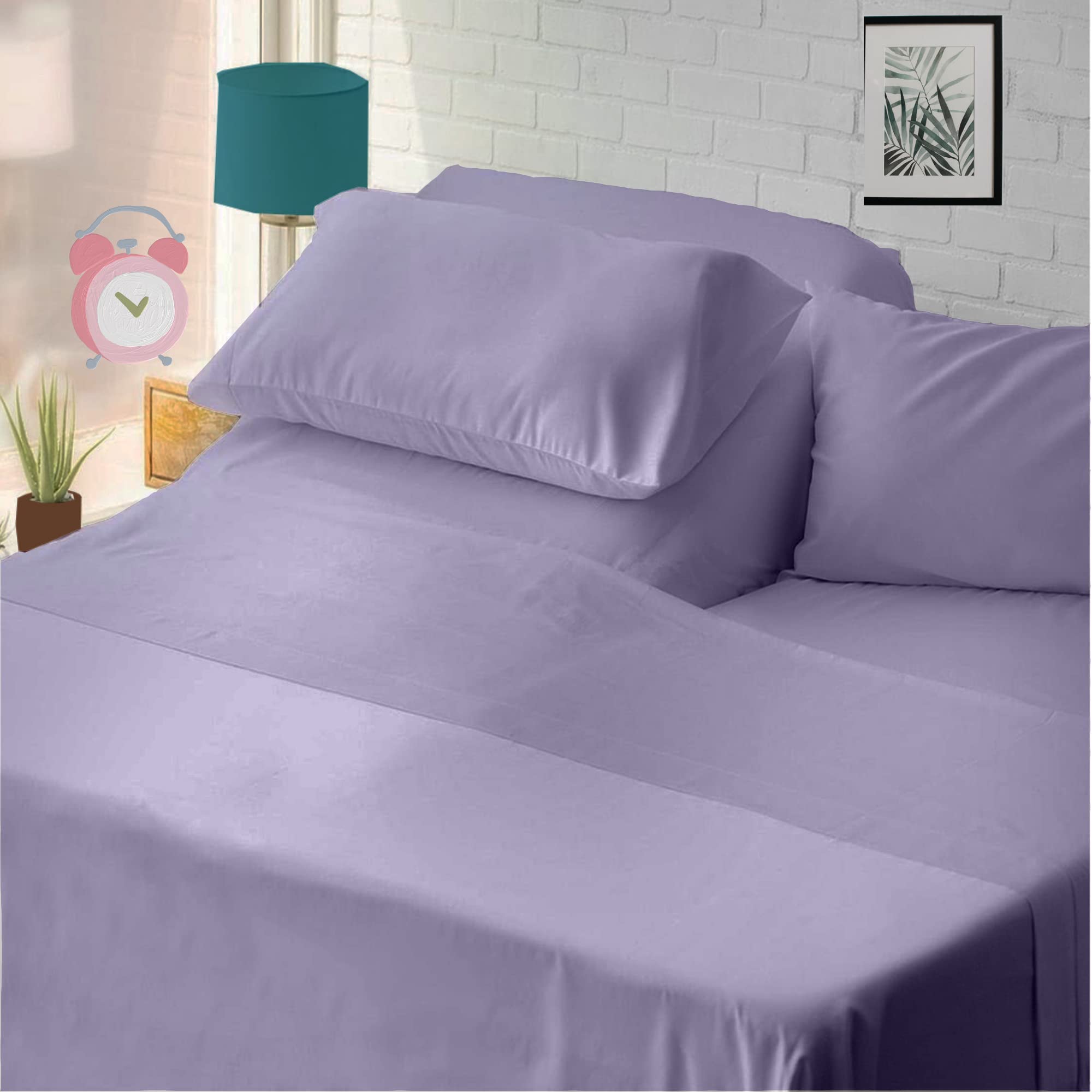 Cottingon,Premium 400 Tc 100% Egyptian Cotton,Flex Top King Sheets For Sleep Number Beds 16' Deep,King 34' - Lavender