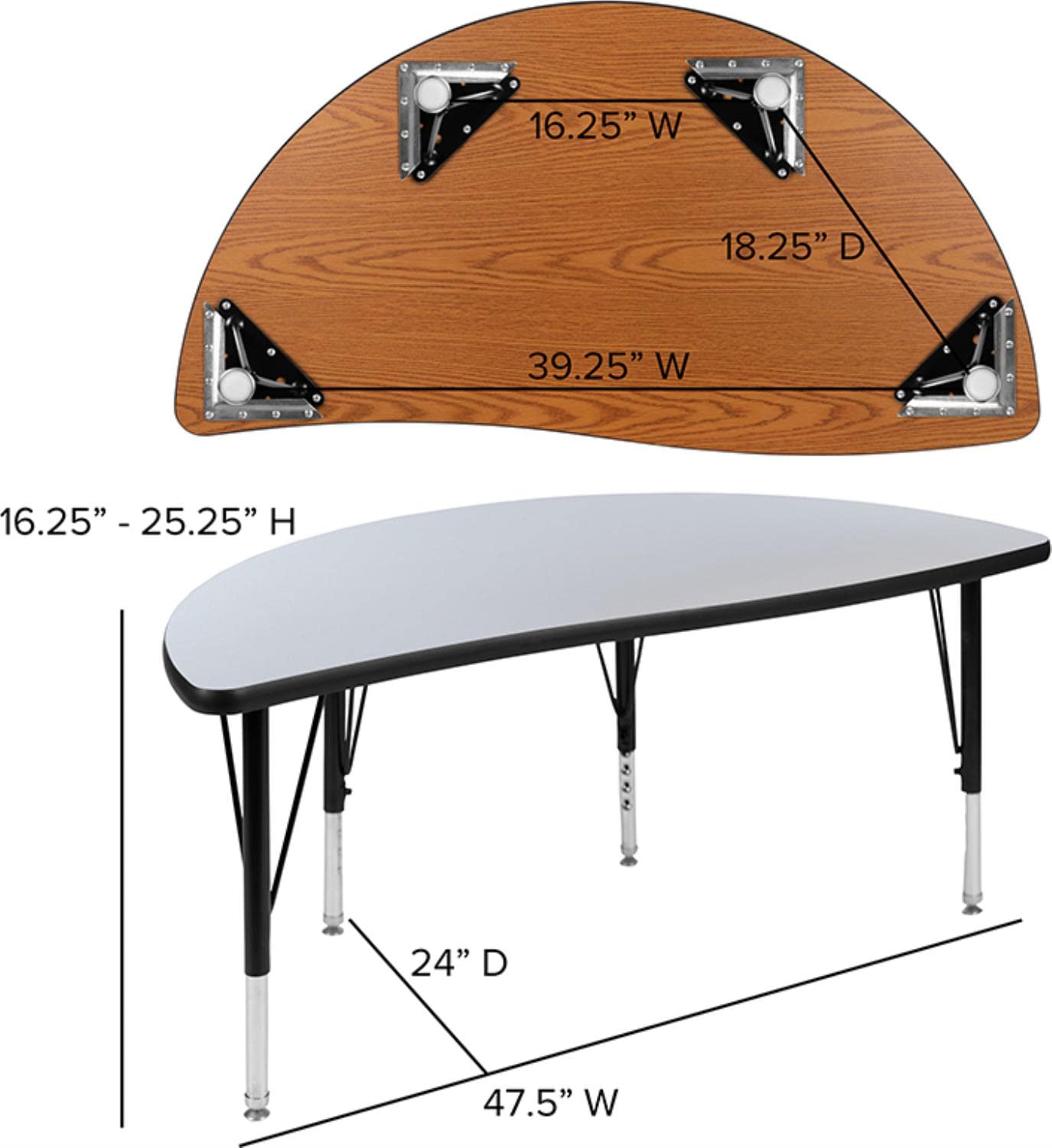 Flash Furniture 47.5" Circle Wave Collaborative Laminate Activity Table Set With 14" Student Stack Chairs, Grey/Black