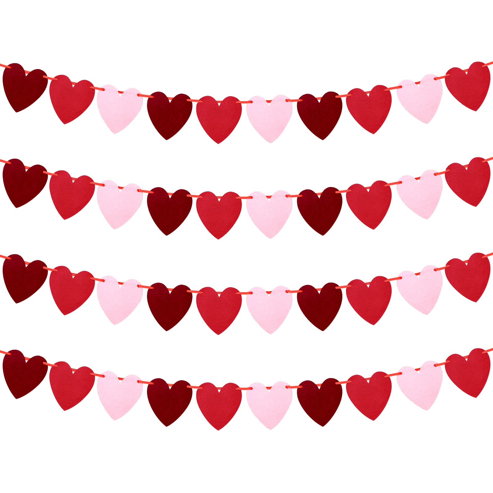 4 Pieces Felt Heart Garland Valentine' s Day Felt Hearts Banner for Valentine Party Decorations