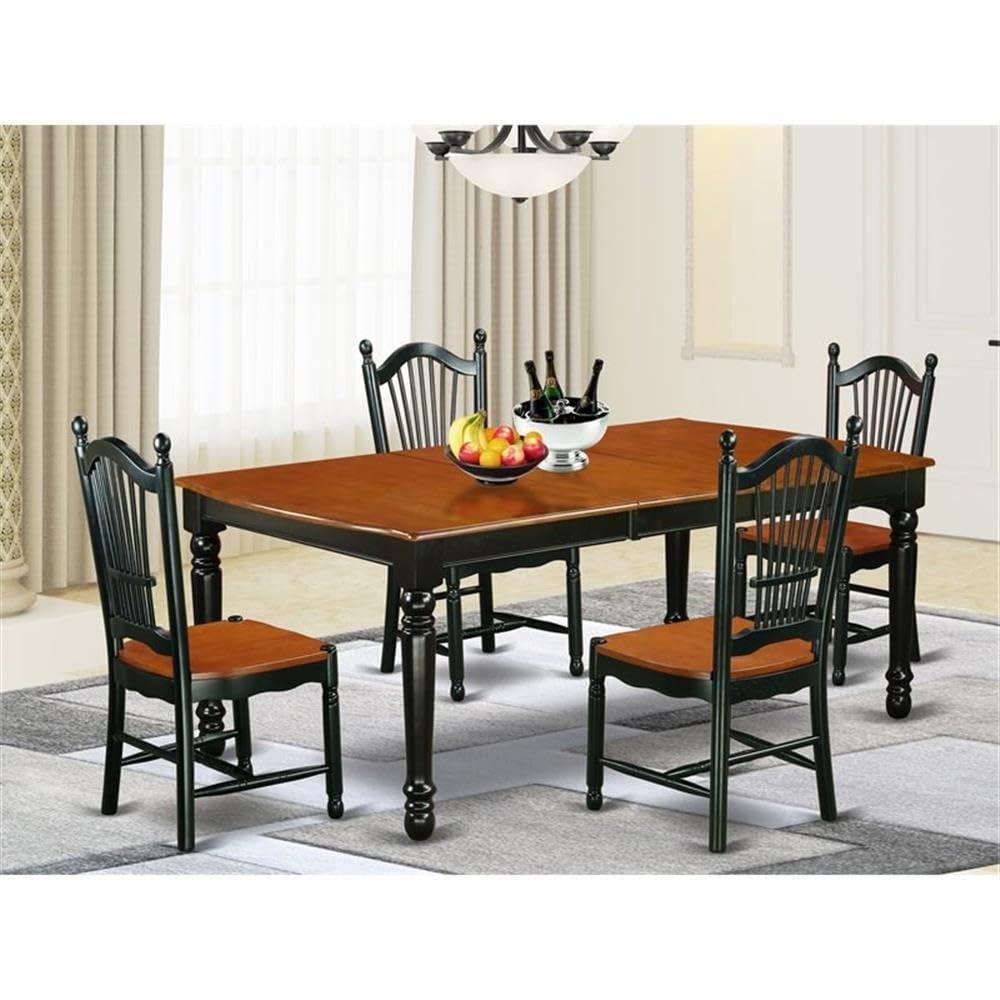 East West Furniture DOVE5-BCH-W 5 Piece Kitchen Table & Chairs Set Includes a Rectangle Dining Room Table with Butterfly Leaf and 4 Dining Chairs, 42x78 Inch, Black & Cherry