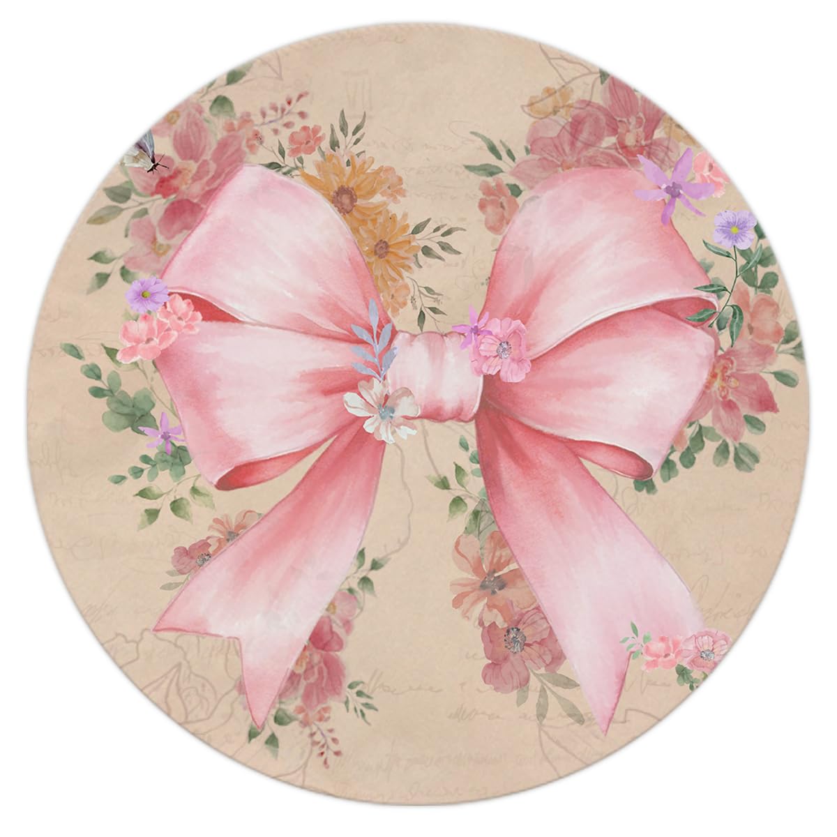 QUICQOD Pink Bow Mouse Pad,Trendy Flower Round Mouse Pad,Retro Non-Slip Rubber Base Mousepads for Home Office Dorm Desk Decor,Te