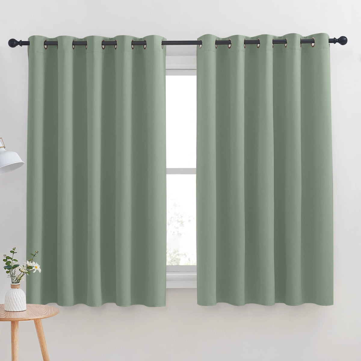Nicetown Thermal Insulated Greyish Green Blackout Curtains For Bedroom, Window Treatment Solid Grommet Room Darkening Drape Pane