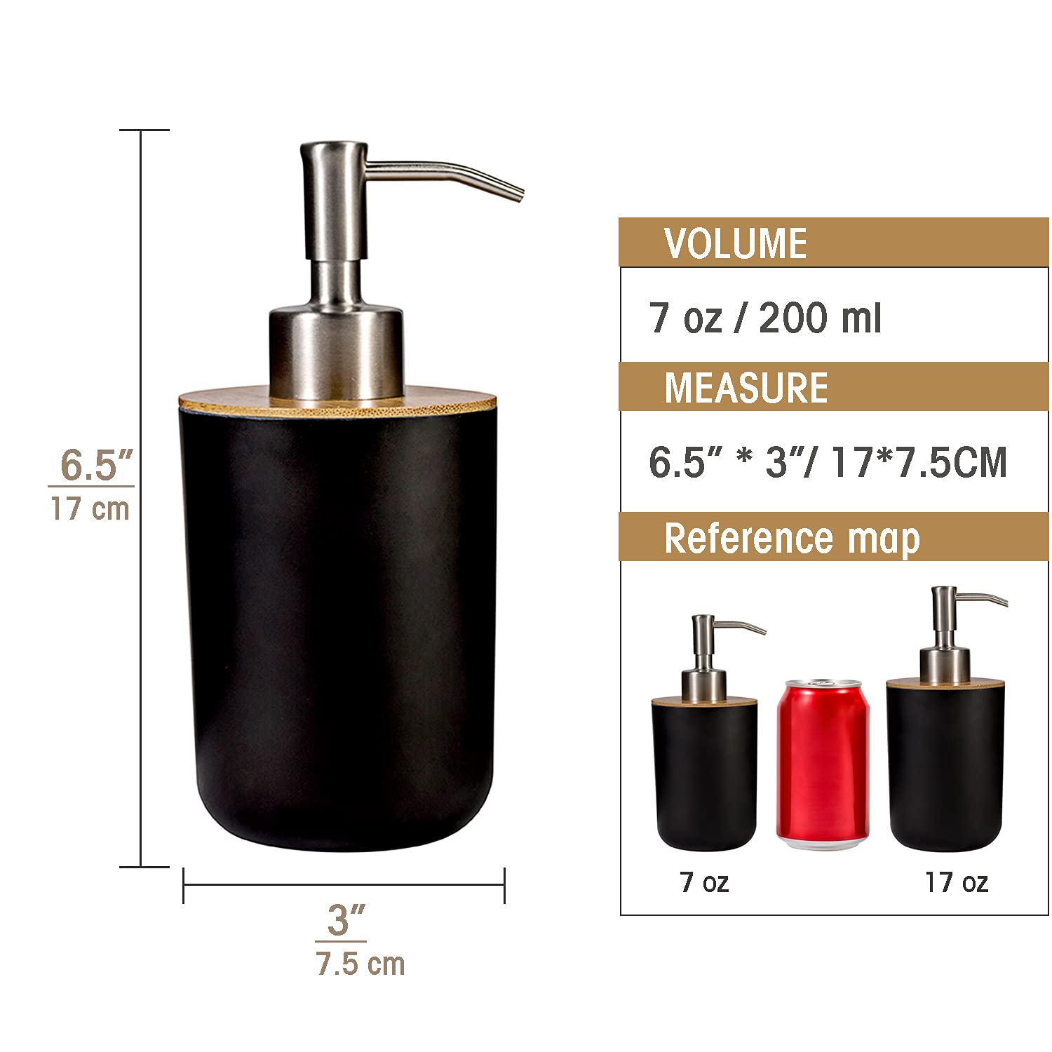 Sansnow 7Oz / 200Ml Cool Hand Soap & Lotion Dispenser Eco-Friendly Material, Black/S