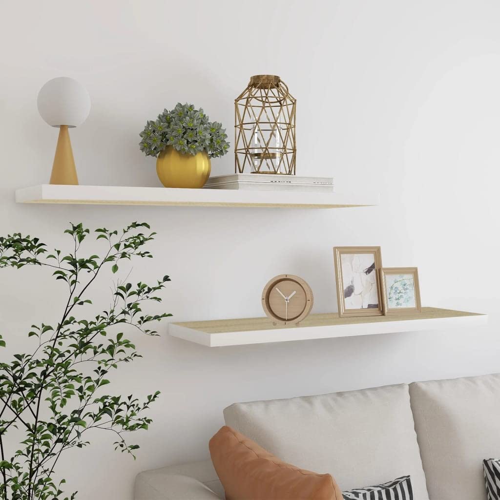 vidaXL Floating Wall Shelves 2 pcs Oak and White 39.4"x9.3"x1.5" MDF