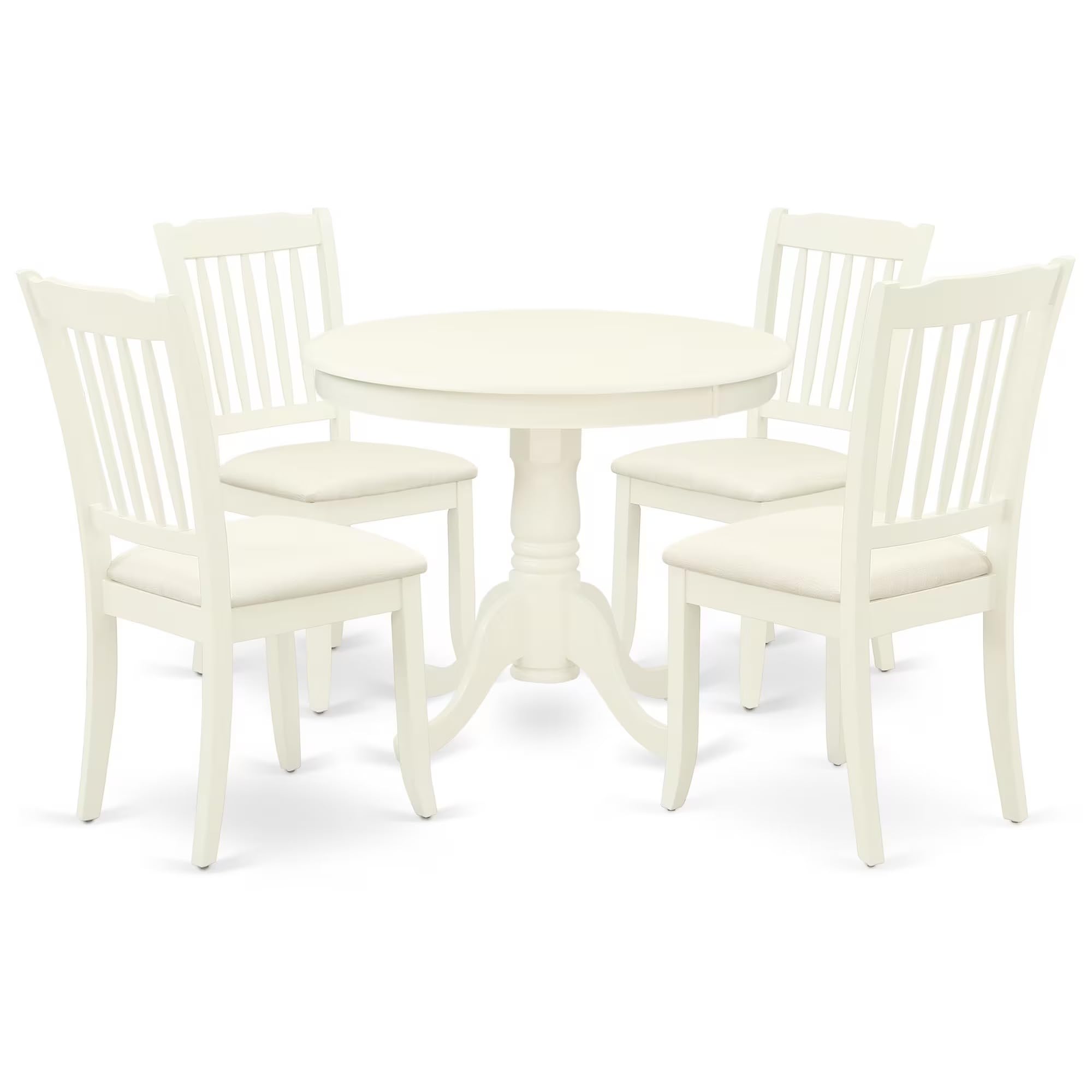 East West Furniture Anda5-Lwh-C 5 Piece Modern Dining Table Set Includes A Round Kitchen Table With Pedestal And 4 Linen Fabric Kitchen Dining Chairs, 36X36 Inch, Linen White