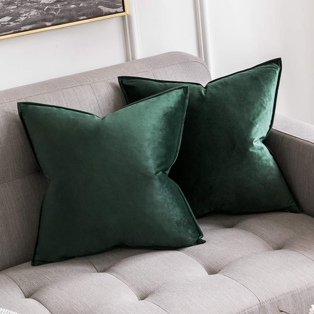 Miulee Pack Of 2 Olive Green Decorative Velvet Throw Pillow Covers Soft Christmas Pillowcases Spring Solid Square Cushion Case F