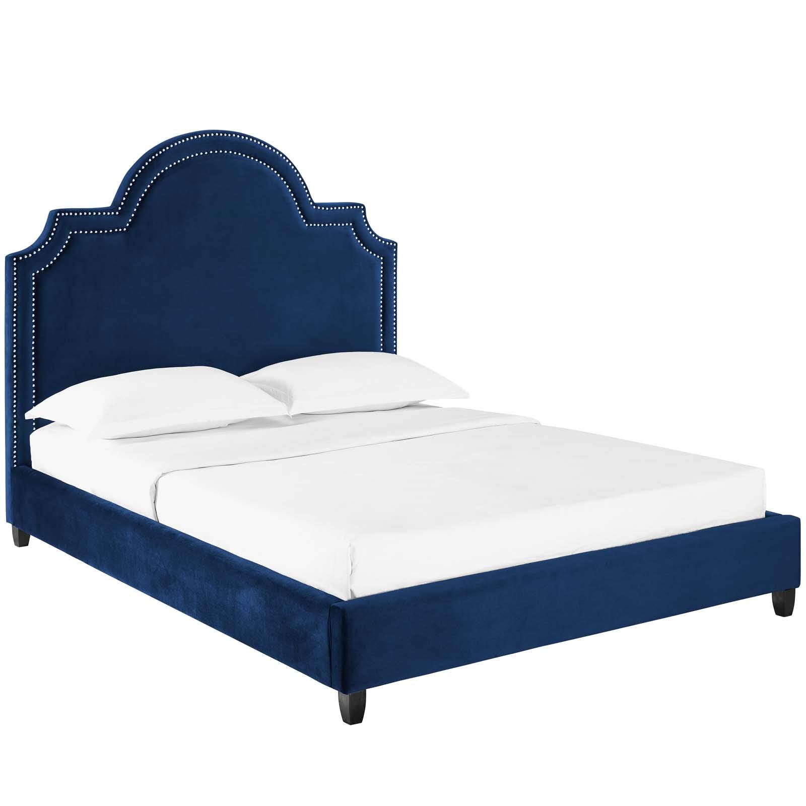 Modway Primrose Performance Velvet Queen Platform Bed With Nailhead Trim In Navy