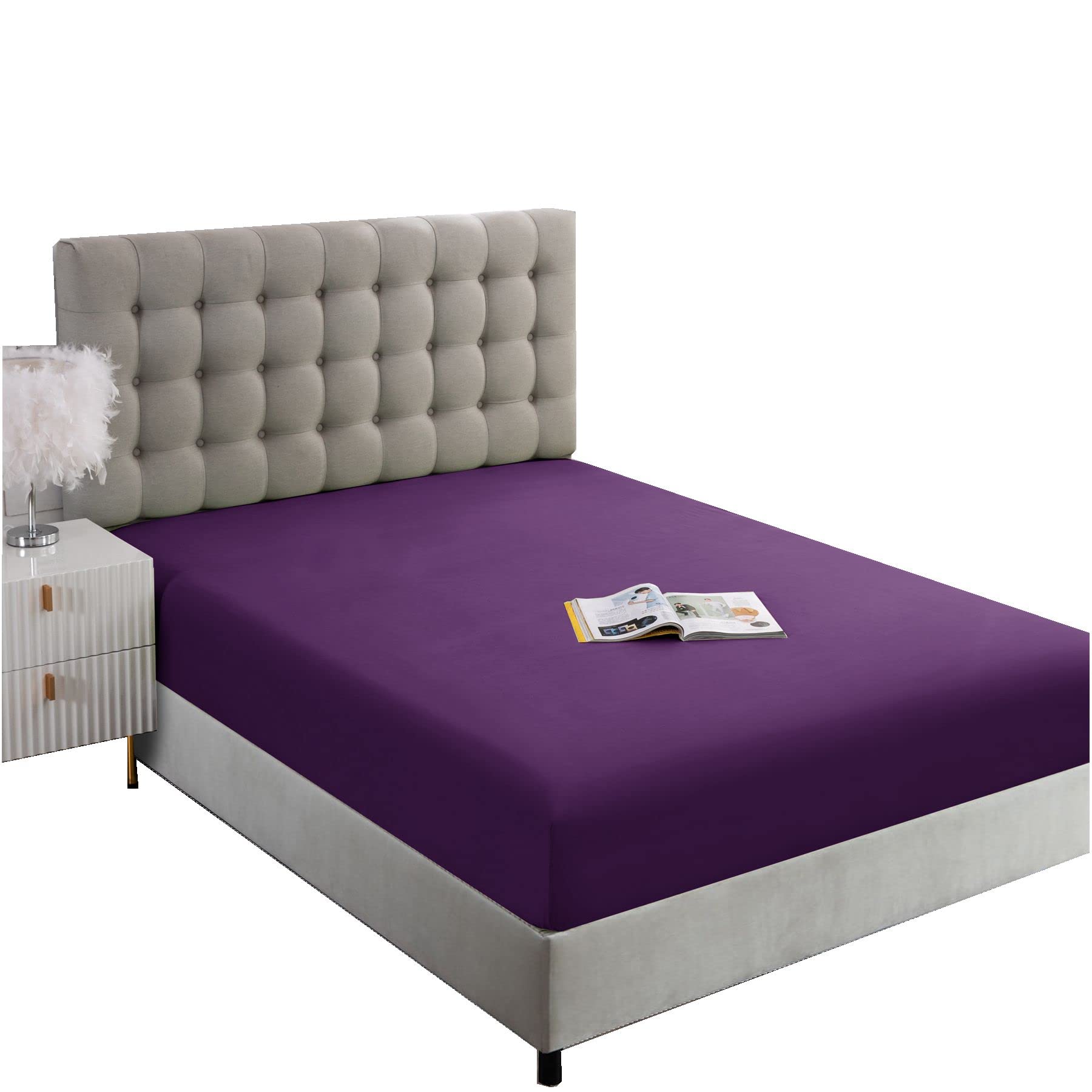 Ghooss Fitted Sheet Queen Size,Soft Microfiber Purple Fitted Bottom Sheet Only Deep Pocket Up To 14 Inch,1 Pack,Purple,Queen
