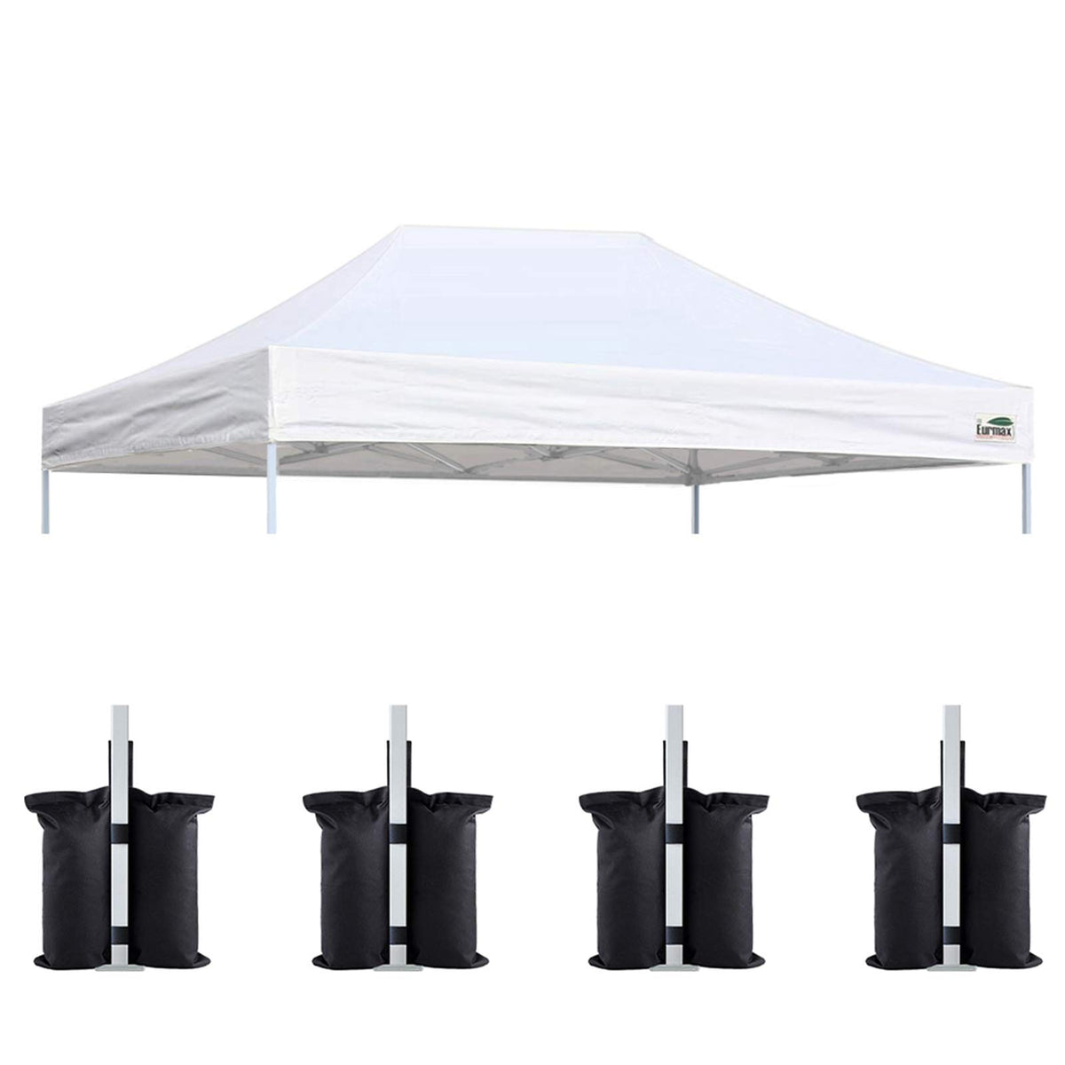 Eurmax Usa Pop Up Canopy Top Gazebo Tent Cover Replacement Top Only,Bonus 4Pc Pack Canopy Weight Bag (10X15, White)
