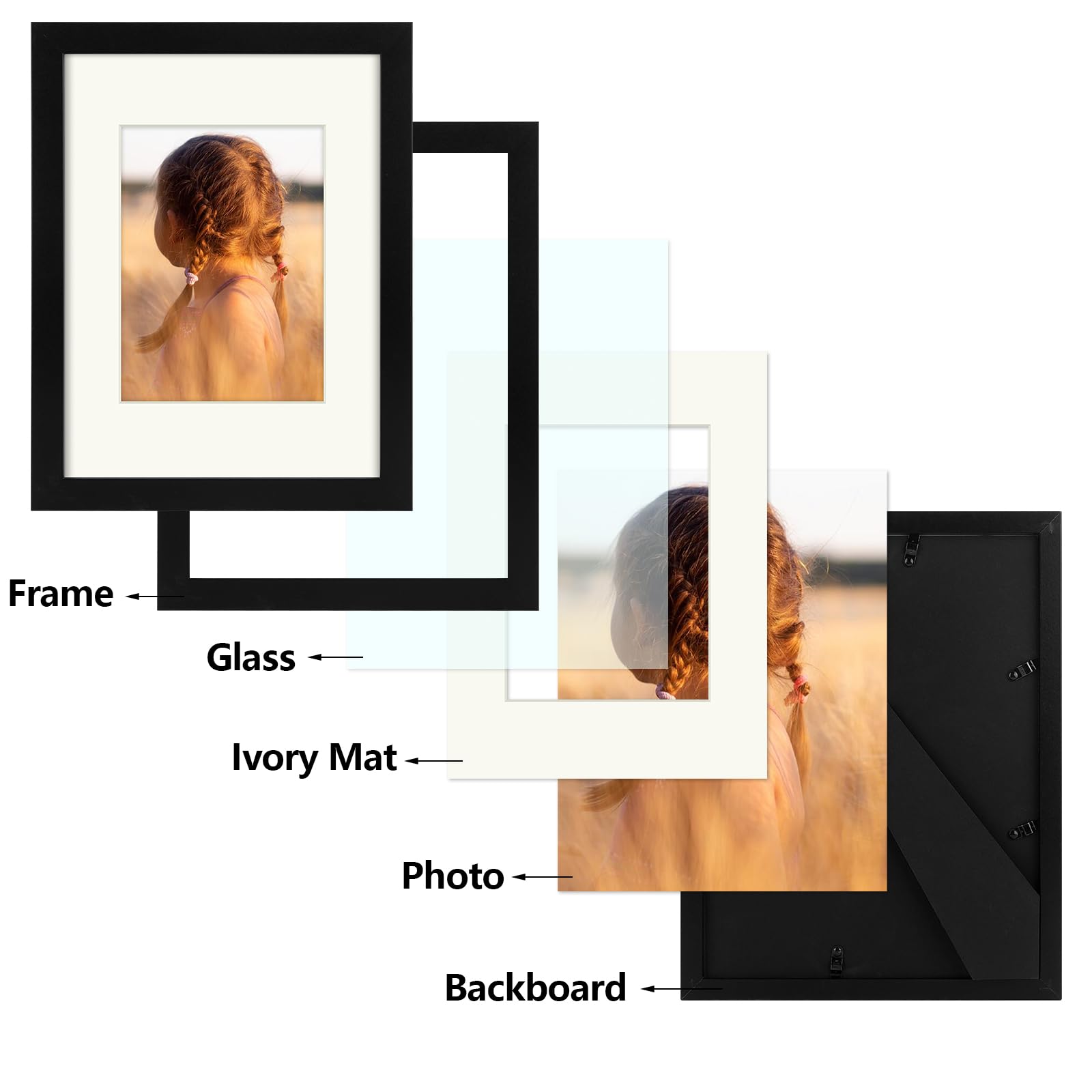 Golden State Art, 9X12 Picture Frame With Mat For 6X8 - High Definition Glass Wall Mounting Horizontal Vertical Display (Black,
