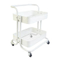 Ufriandz 2 Tier Cart with Wheels Under Desk Storage with Handle, Metal Rolling Pantry Cart for Kitchen White Small Rolling Baske