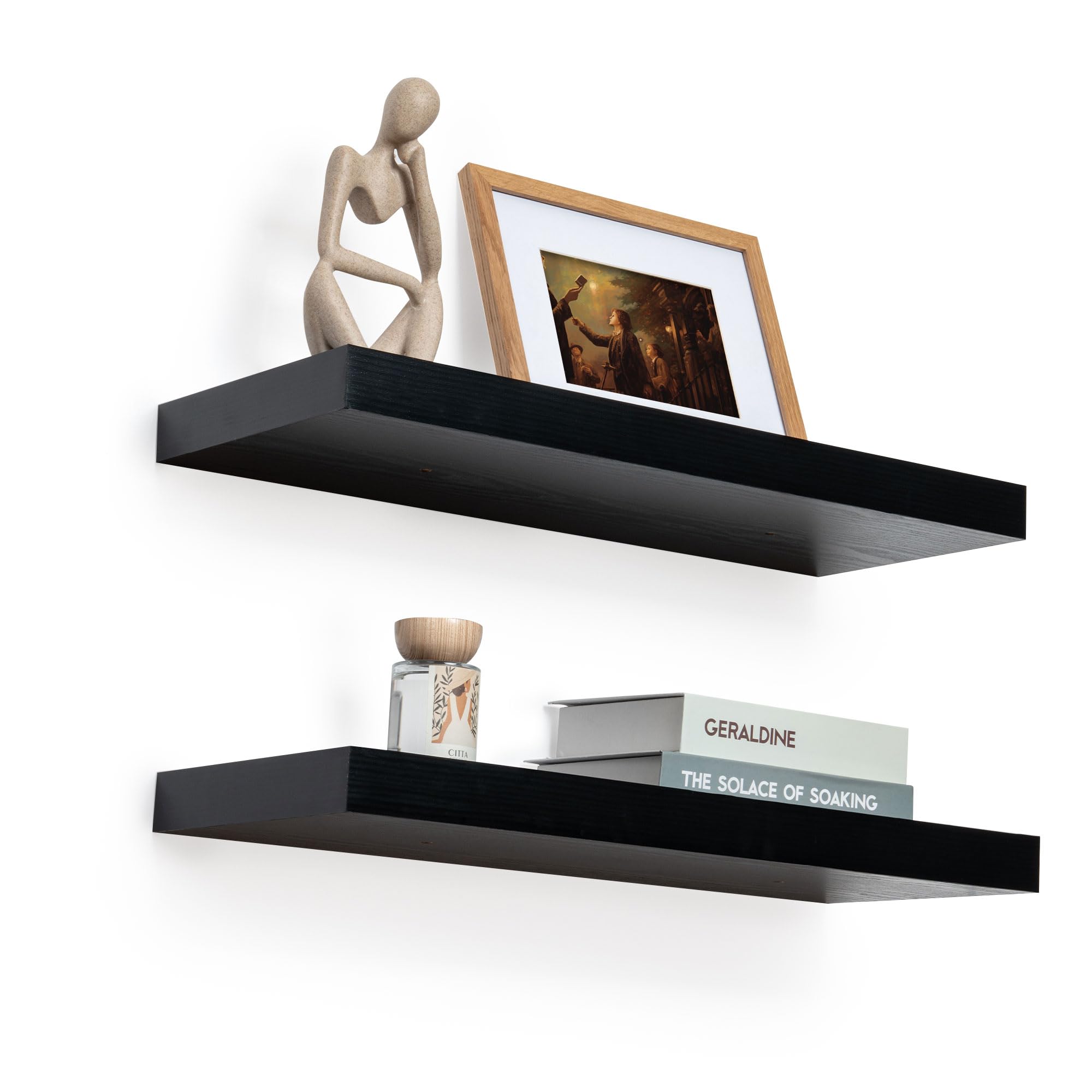 Floating Shelves - 2 Pack 9 Inch Rustic Wooden Wall Shelves - Wall Mounted Storage Shelf with Invisible Brackets - Extra Deeper 