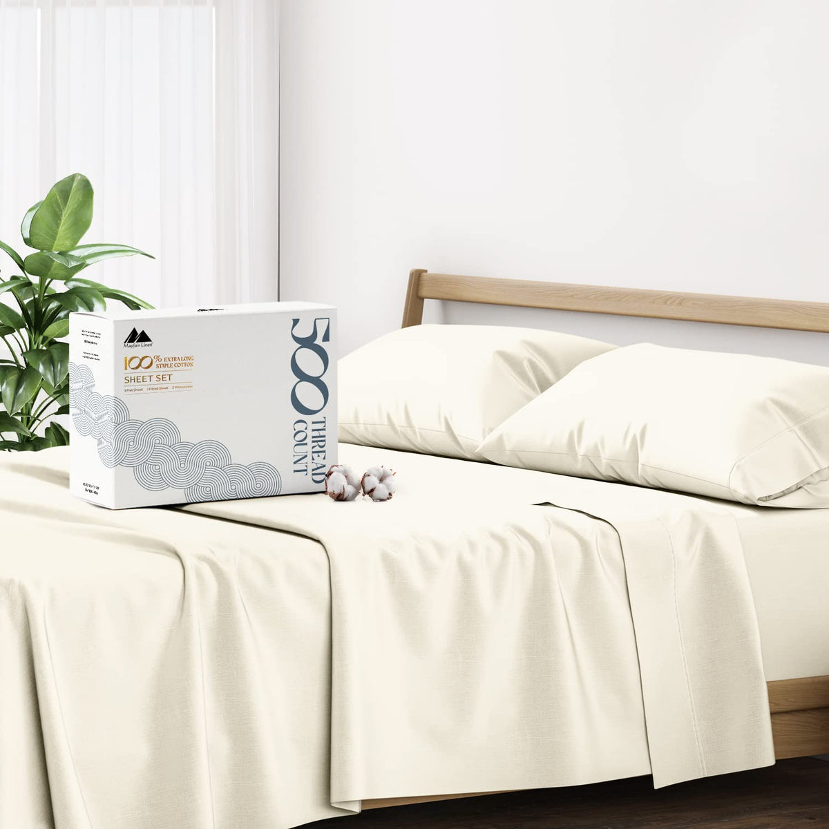 Mayfair Linen Split King Sheets Sets For Adjustable Bed - 500 Thread Count 5 Pc Sateen Split Sheet Set, Cooling Cotton Sheets, 2