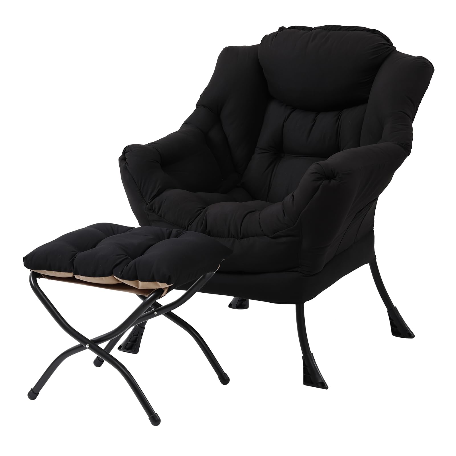 Welnow Lazy Chair With Ottoman, Modern Lounge Accent Chair With Armrests And A Side Pocket, Leisure Sofa Armchair Set, Reading A