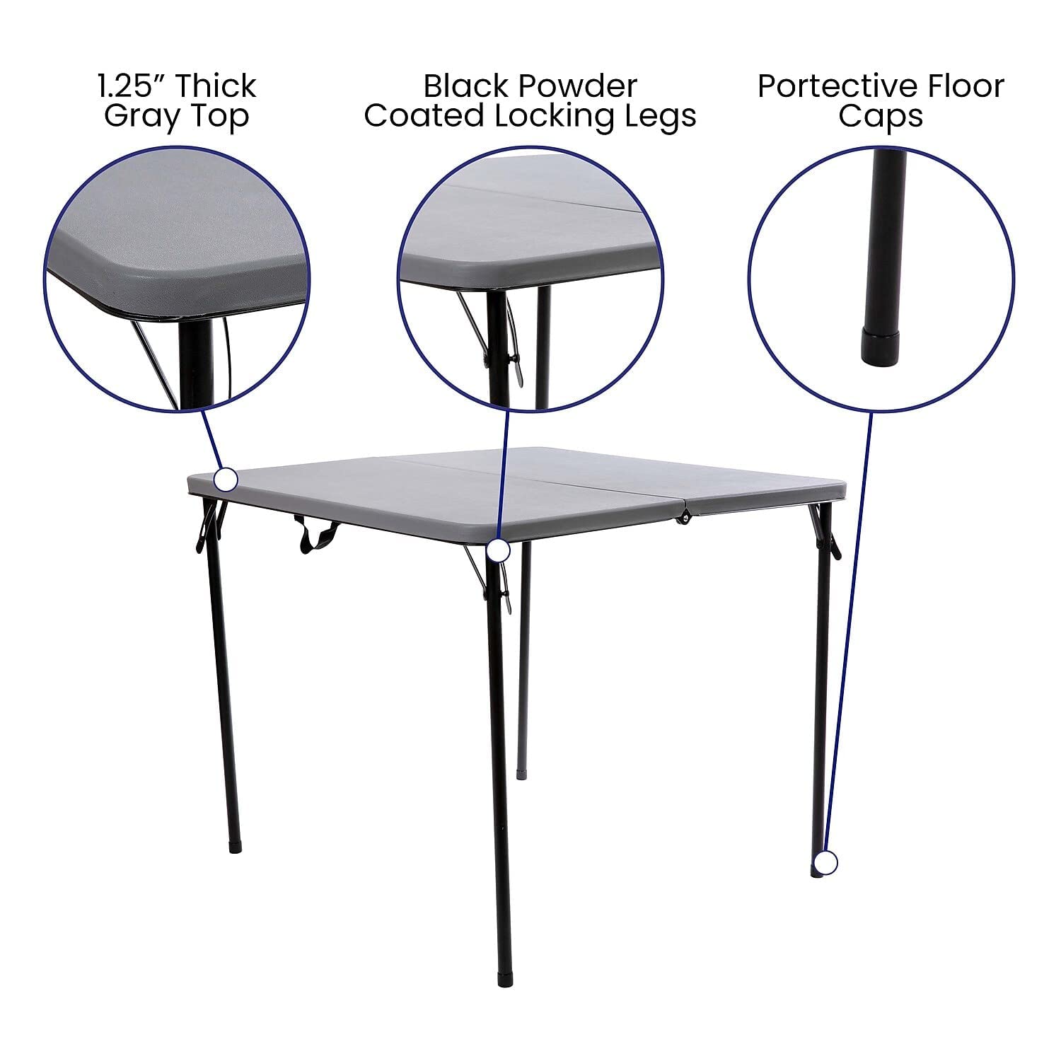Flash Furniture Dunham 2.83' Square Plastic Folding Event Table with Carrying Handle, Bi-Fold Portable Banquet Table for Indoor/Outdoor Events, Gray