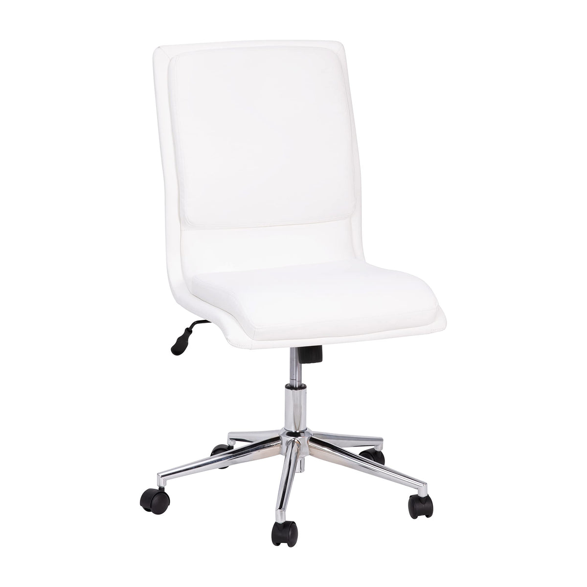 Flash Furniture Madigan Task Office Chair - Luxurious White Leathersoft Upholstery - Padded Mid-Back And Seat - Height Adjustable Chrome Base - Armless