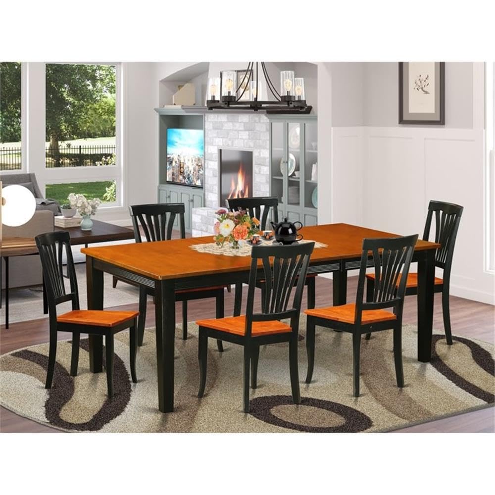 East West Furniture QUAV7-BCH-W 7 Piece Modern Dining Table Set Consist of a Rectangle Wooden Table with Butterfly Leaf and 6 Kitchen Dining Chairs, 40x78 Inch, Black & Cherry