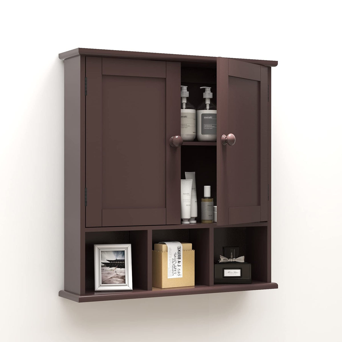 Taohfe Medicine Cabinets,Bathroom Wall Cabinet With 2 Door Adjustable Shelves,Over The Toilet Storage Cabinet,Brown Bathroom Cabinet Wall Mounted,Bathroom Cabinet For Laundry Room Kitchen