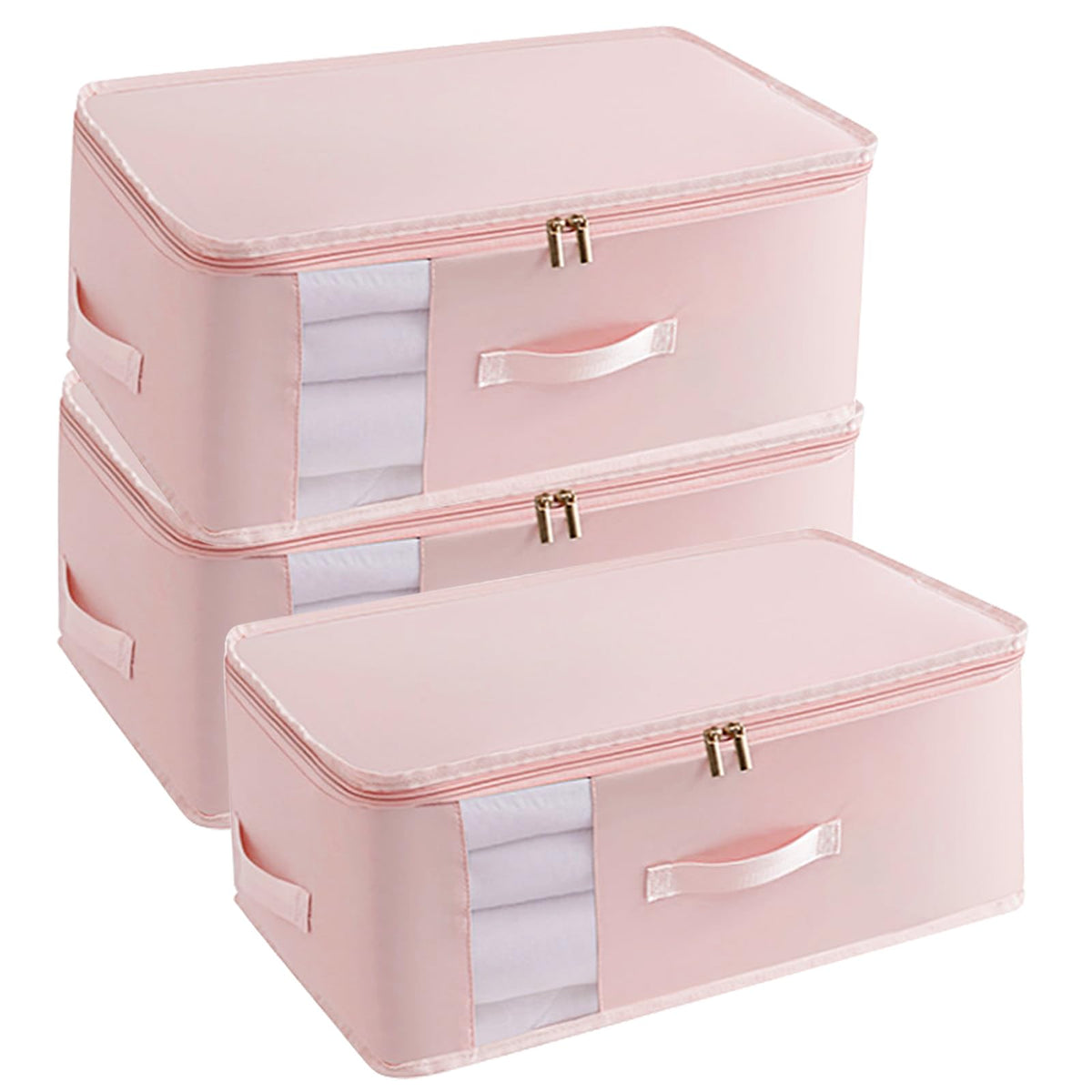 Coufce 3 Pack Bean Pink Large Canvas Storage Bags