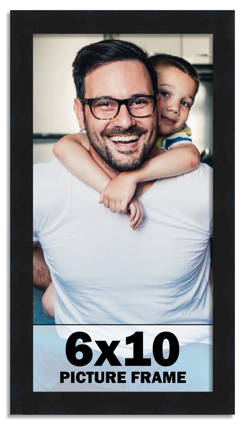 CountryArtHouse 6x10 Frame Black Solid Pine Wood Picture Frame Includes UV Acrylic Plexiglass, Acid Free Foam Backing Board and 
