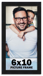CountryArtHouse 6x10 Frame Black Solid Pine Wood Picture Frame Includes UV Acrylic Plexiglass, Acid Free Foam Backing Board and 
